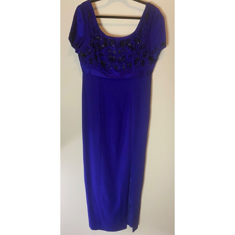 NWT Liz Claiborne Night Formal Maxi Dress Royal Blue Beaded Bow Accent Size 8